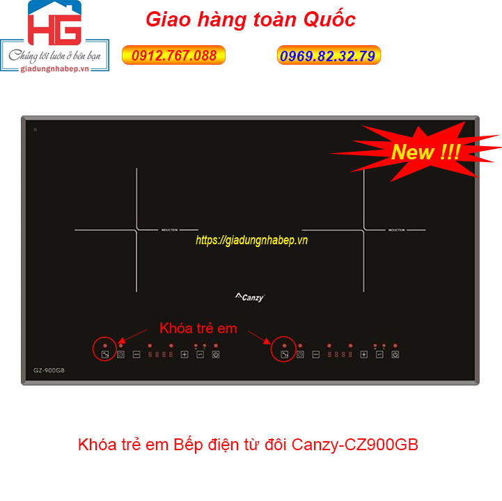 Bếp đôi điện Từ cao cấp Canzy CZ900-GB, Bếp Từ cao cấp Canzy CZ-900GB SX tại Thái Lan ở Hà Nội