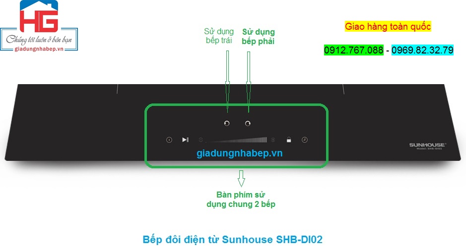 Bếp điện từ đôi Sunhouse SHB-DI02, bếp điện từ đôi giá rẻ nhất
