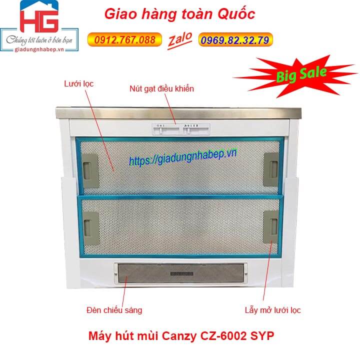 Mặt dưới Máy hút mùi âm tủ Canzy CZ-60020SYP bán tại Hà Nội